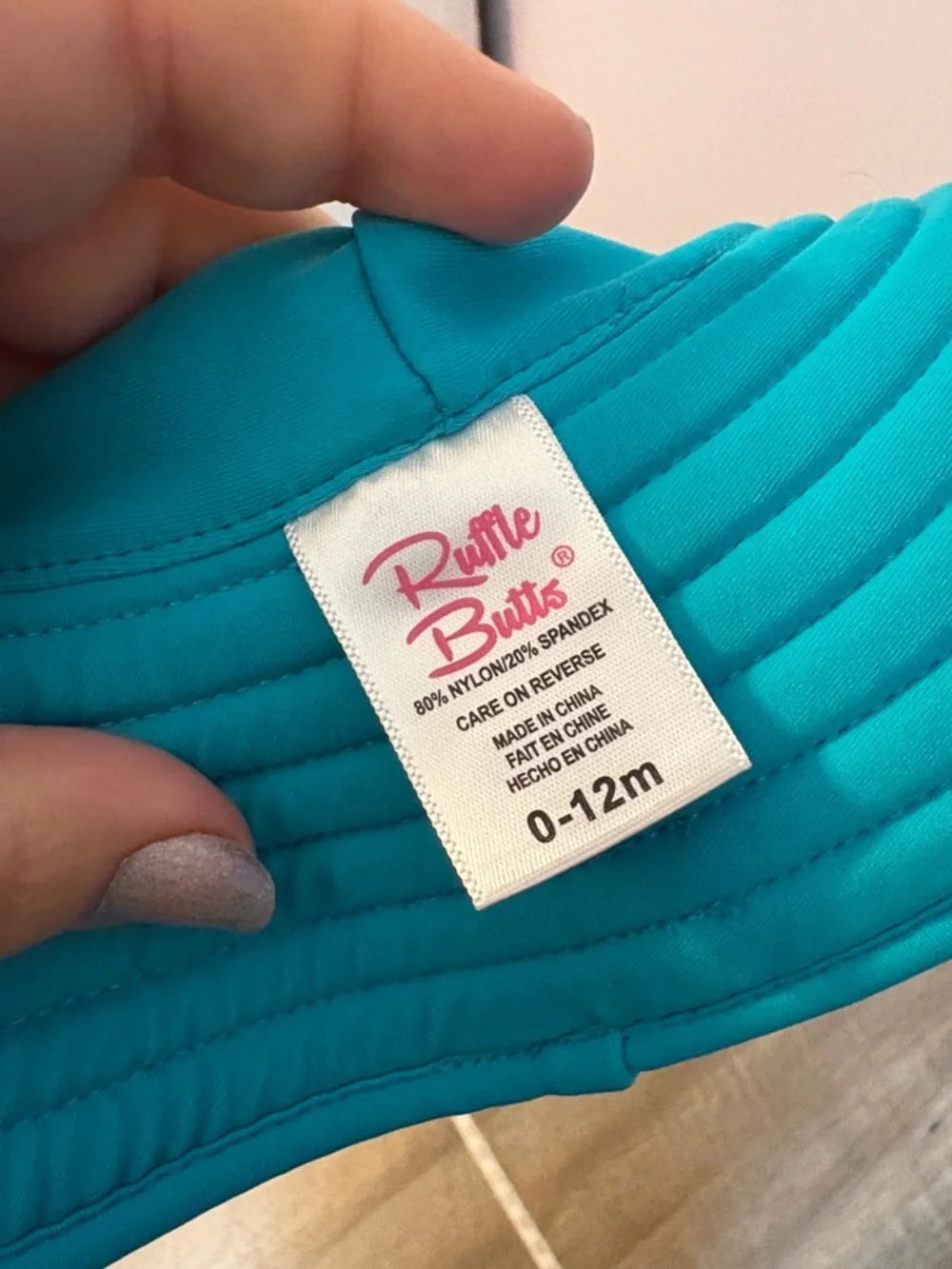 Ruffle Butts Swim Hat in Teal Ribbed Wide Brim size 0-12 Months